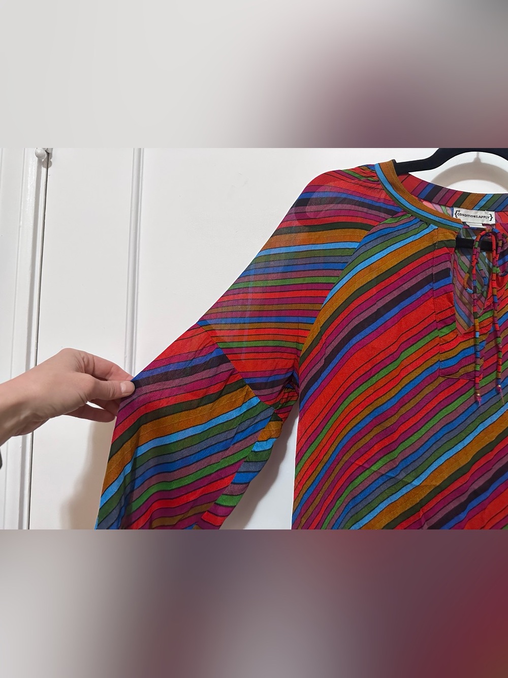 Anthropologie retro striped multicolor flowy peasant semi-sheer top- M - Picture 11 of 15
